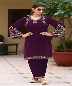 Purple Velvet Partywear Kurtis